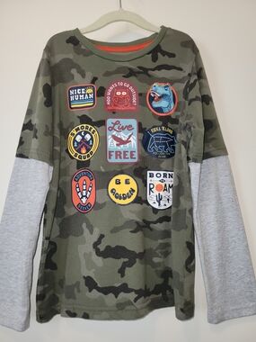 Boys' Camouflage Patch Long-Sleeve Layered Tee - Olive Green